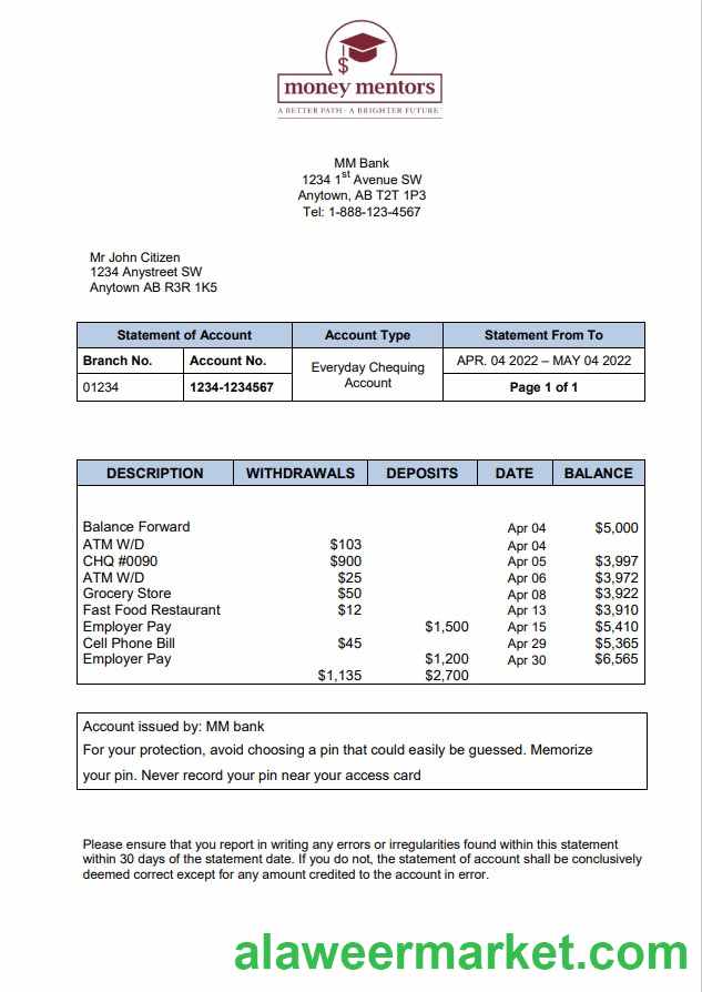 Canada MM Bank Statement